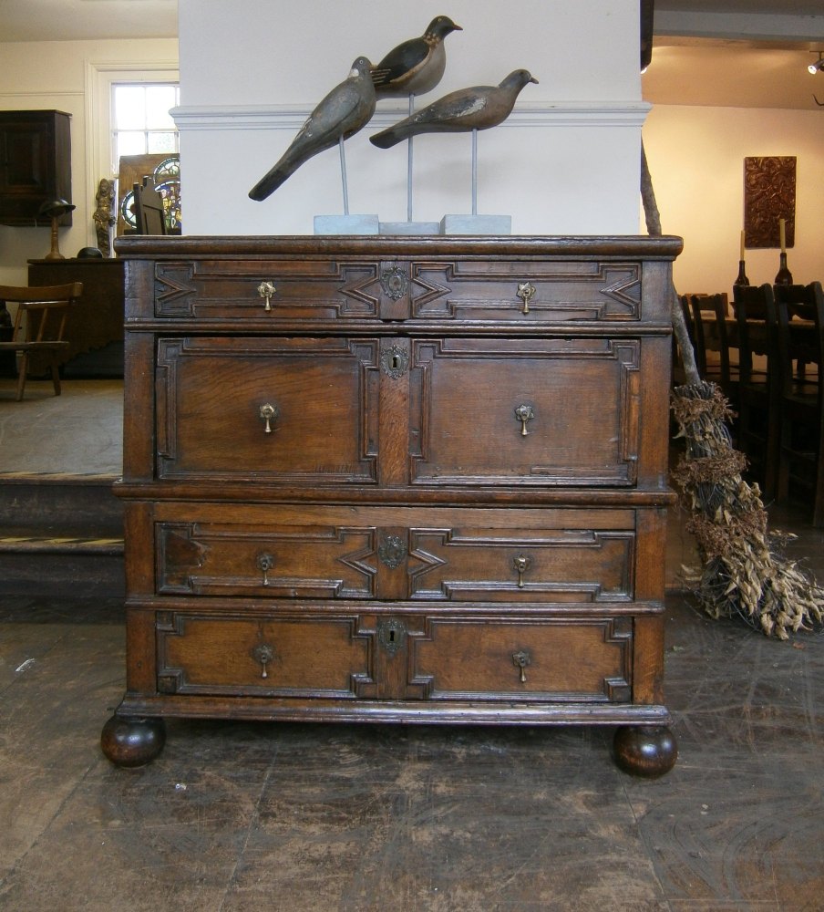 A 17th Century Oak Chest Of Drawers With Geometric Moulded Front 