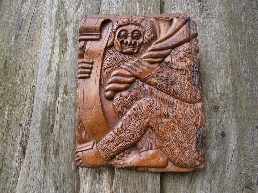 A Rare 16th Century Carved Panel Depicting A Woodwose / Wildman