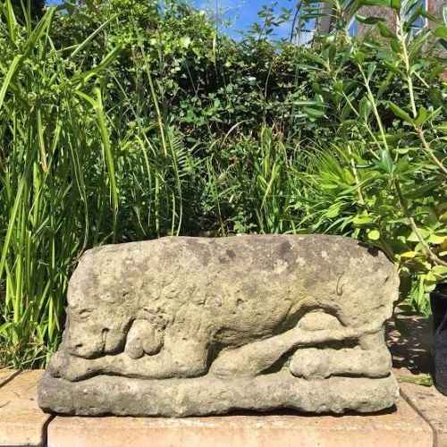 English Medieval Carved Stone Recumbent Lion
