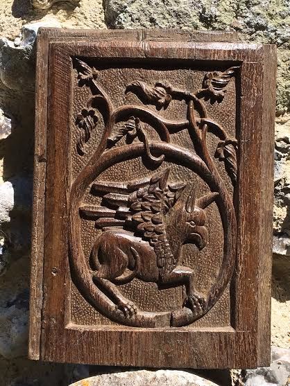 A Rare Henry VIII Period Carved oak Tudor Panel Depicting A Griffin