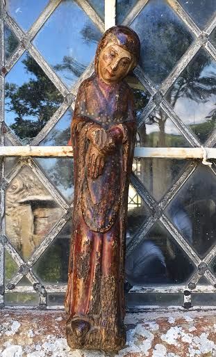 A 15th Century Spanish Carved Lime wood And Polychrome Figure Of A Female S