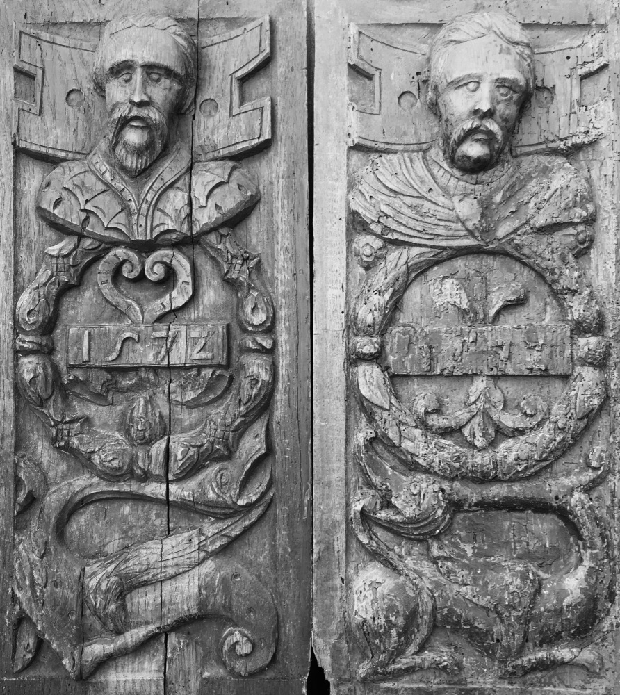 A Rare Pair Of Dated Tudor Period Carved Oak Portrait Panels Dated 1572