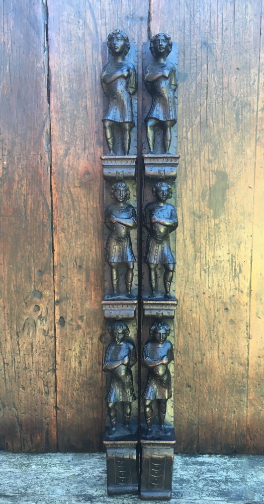 A Pair Of 18th Century Carved Oak Pilasters Depicting Six Centurions SOLD