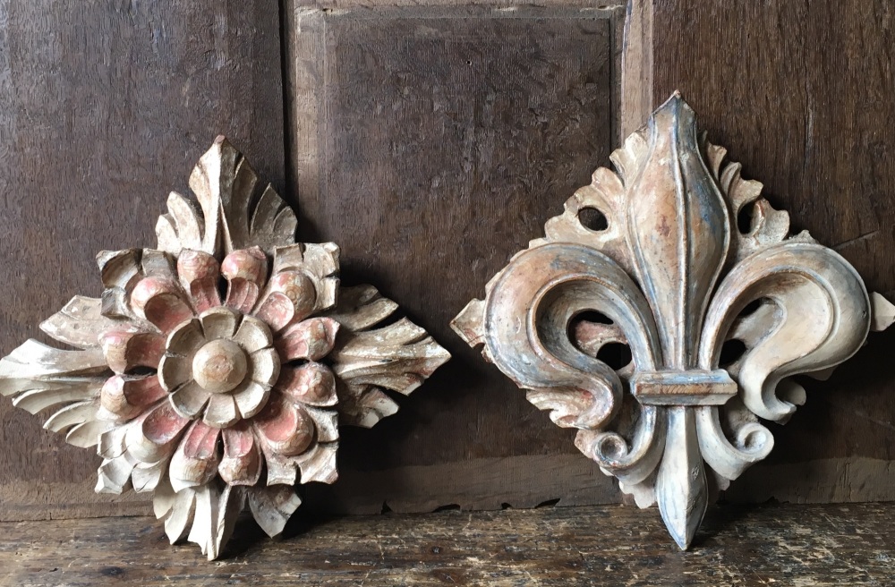 A Rare Pair Of 15th Century Carved Limewood Roof Bosses With Traces Of Polychrome SOLD