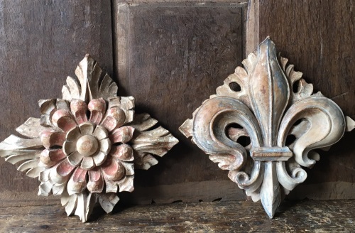 A Rare Pair Of 15th Century Carved Limewood Roof Bosses With Traces Of Poly