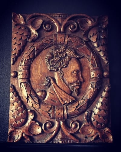 A 16th Century English Romayne Profile Panel Possibly Depicting a Hop Merch