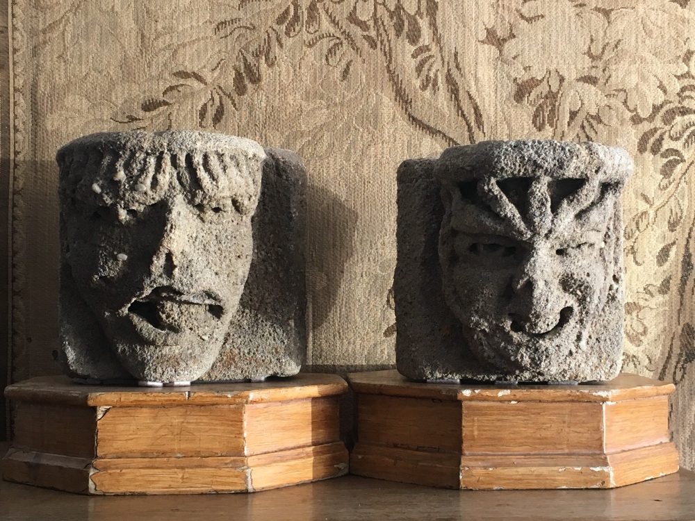 The Selby Abbey Heads ,Two English Medieval stone corbels A Grotesque Male 14th Century.SOLD