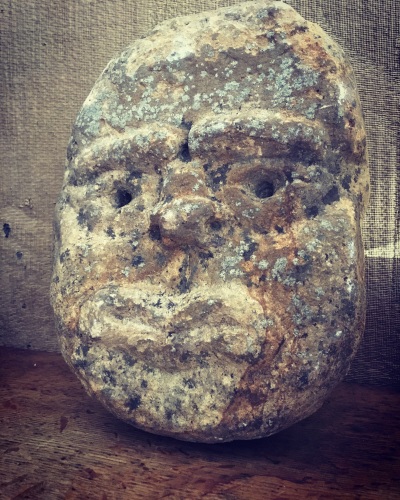 A Rare English Medieval Carved Stone Face .