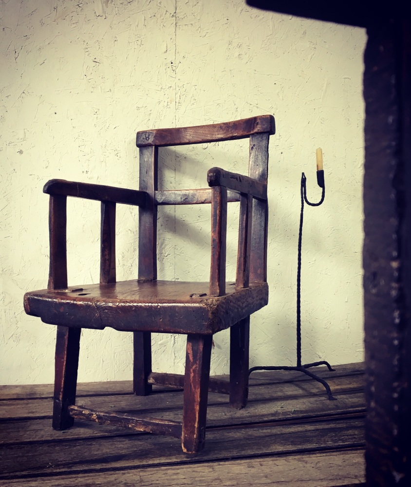 18th Century Irish Primitive Chair With A Huge Slab Seat.SOLD