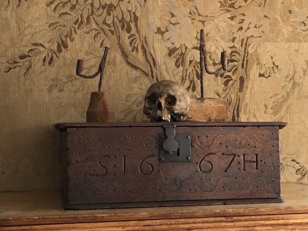 An Original Carved Oak Bible Box Dated 1667 With The Initials SOLD
