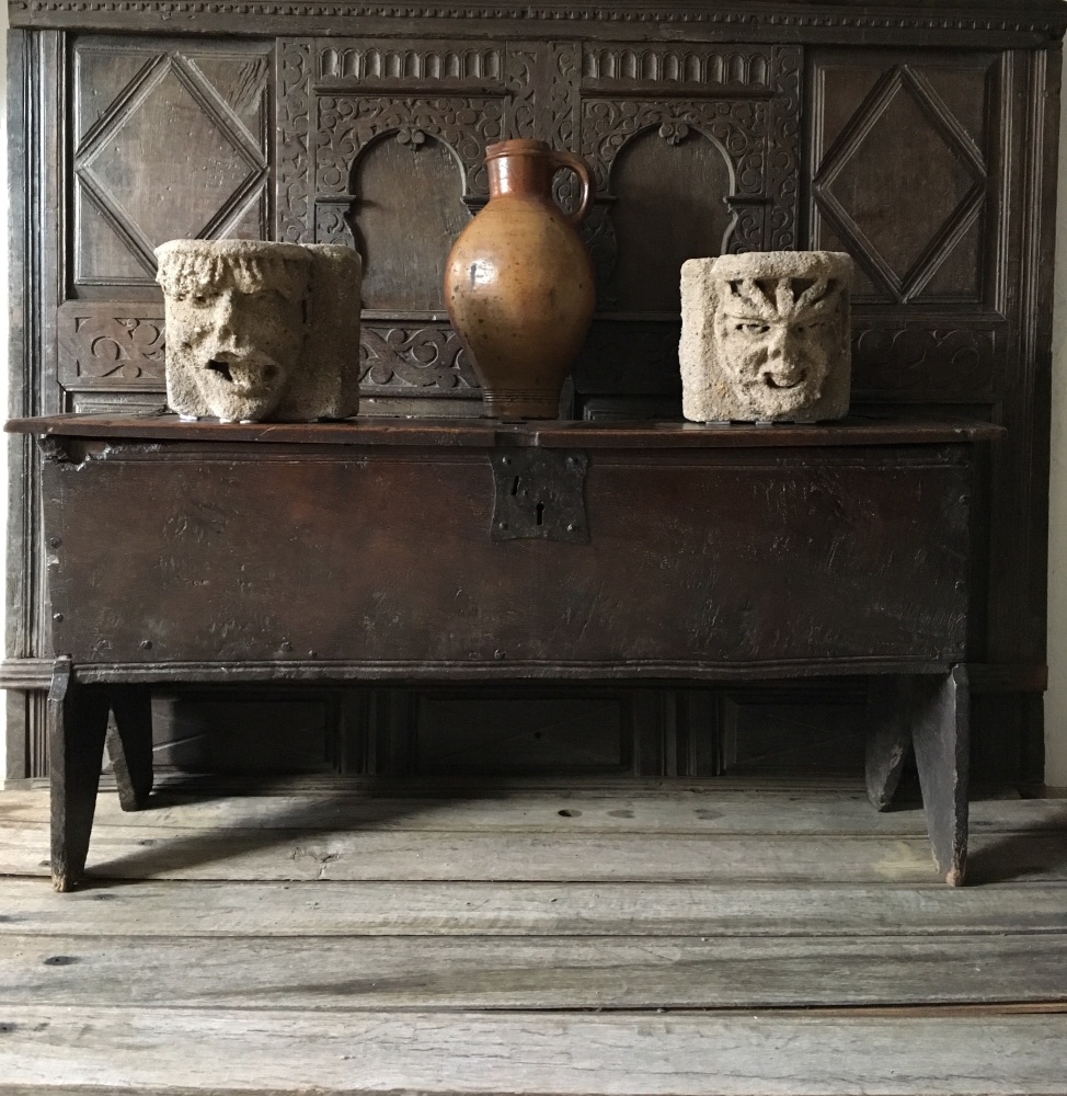 A Fine And Rare Henry VIII Period Oak Board Chest .SOLD