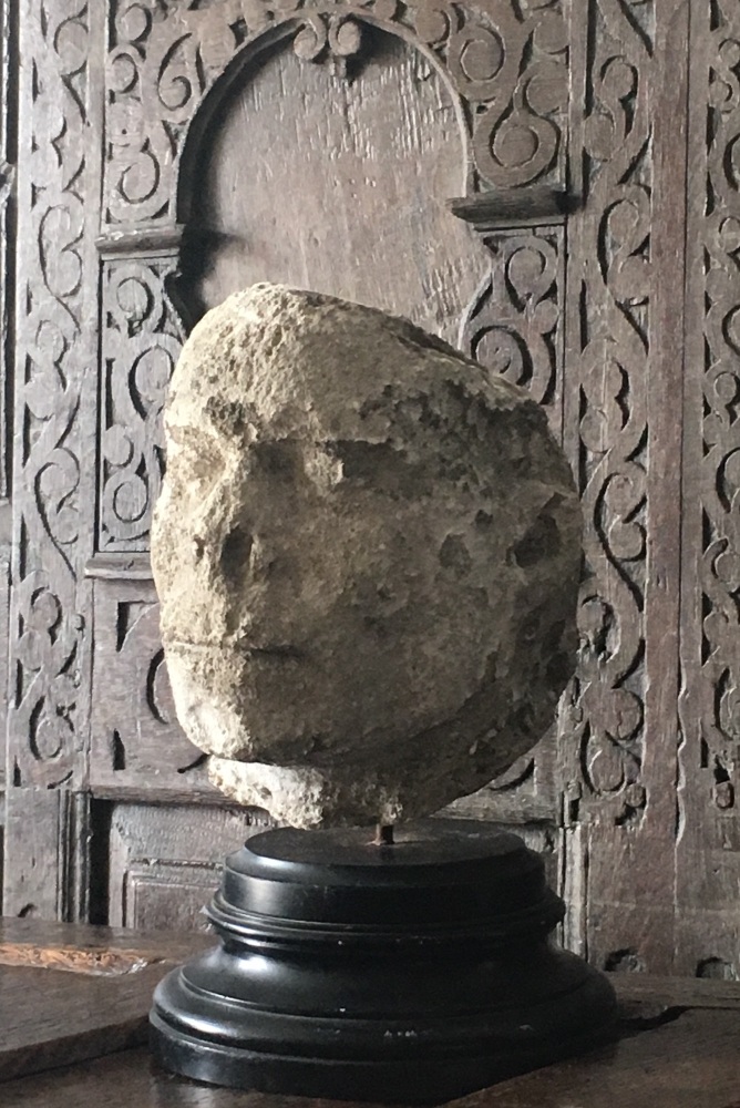 A Rare 15th Century Carved Stone Head,Possibly Depicting the decapitated Head Of St.Denis SOLD