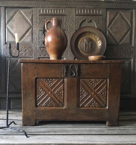 A Rare Late 15th Century Gothic Carved Oak Twin Panelled Chest