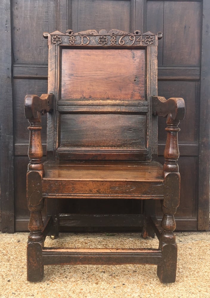 A Fine 17th Century Westmorland Wainscot Chair Dated 1694 with the initials