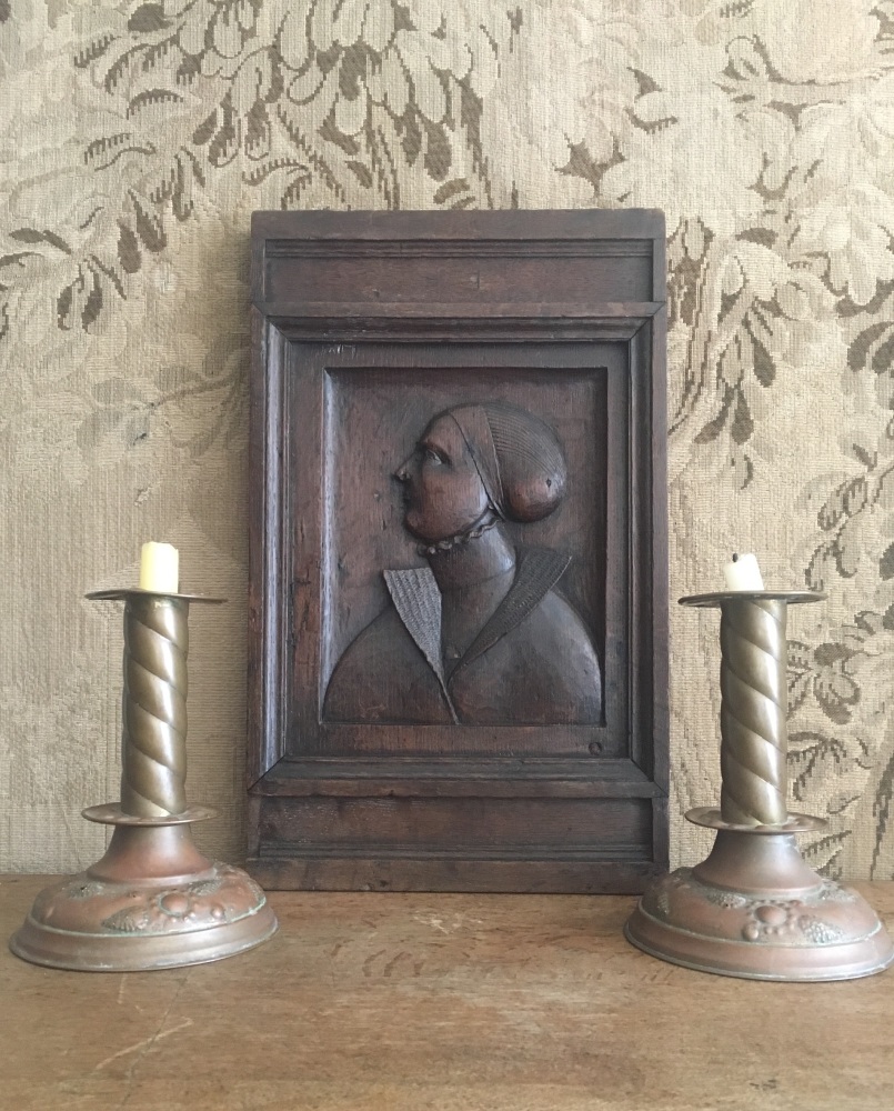 A Fine 16th Century Carved Oak Profile Panel Depicting A Lady Of Status.SOLD