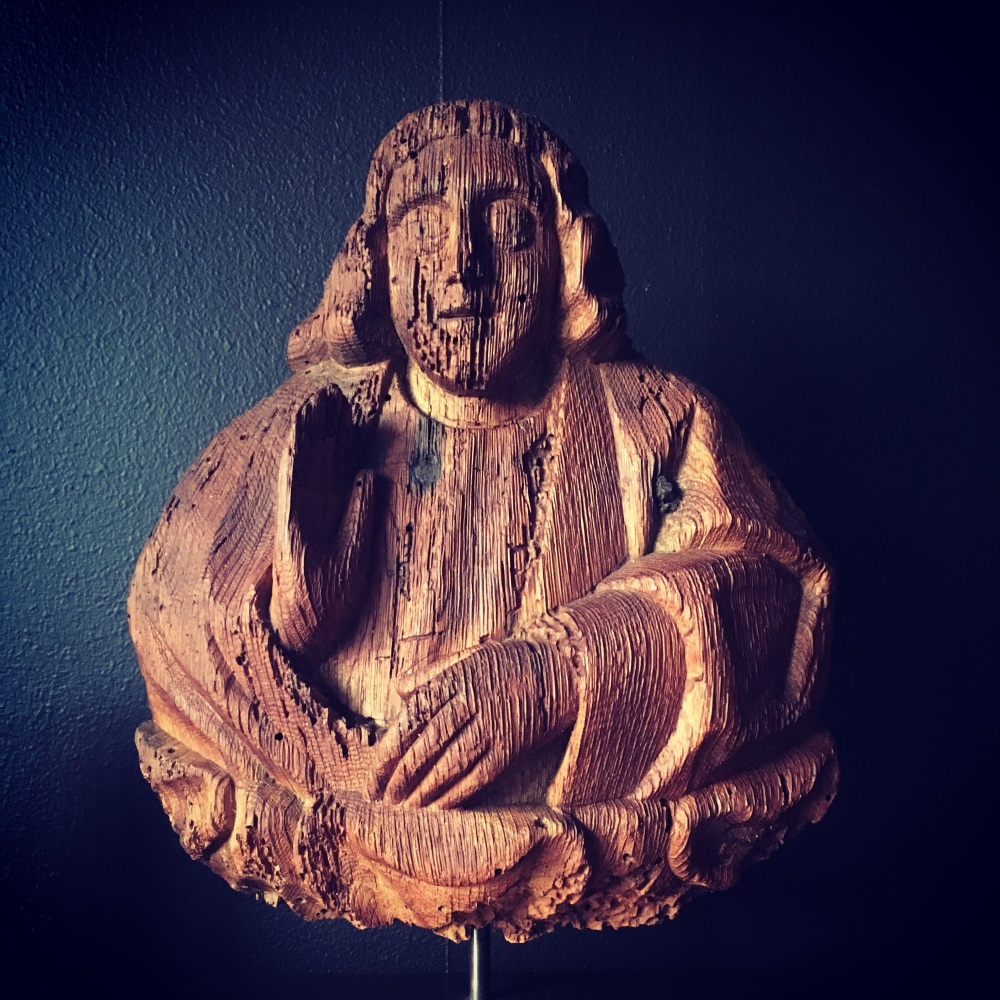 A Rare 15th Century Late Medieval Norfolk Oak Roof Boss Depicting A Preacher Showing The Hand Of Benediction SORRY SOLD