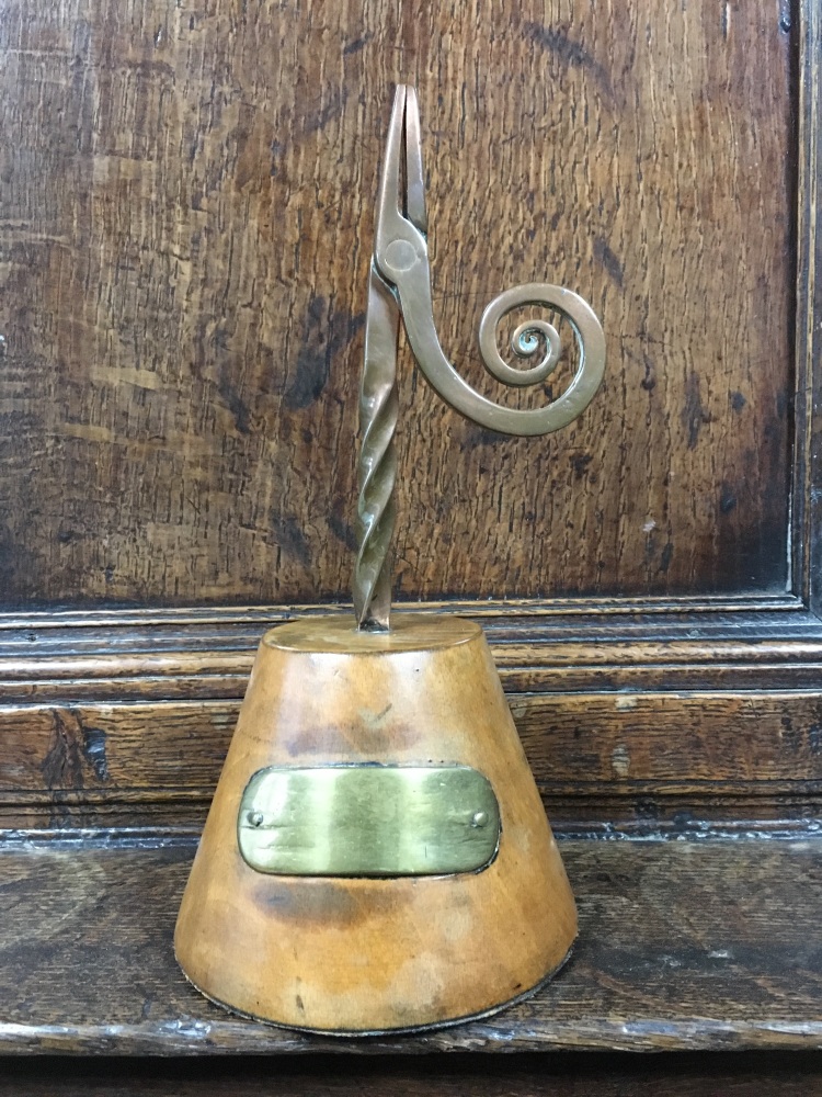 A Rare 19th Century Welsh  Copper Rushlight Holder On A Beech Base Illustra