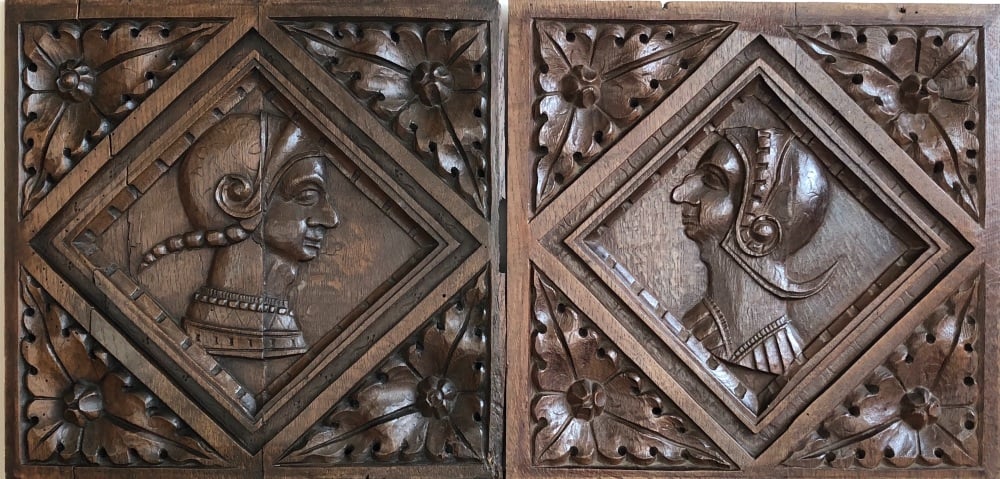 A Pair Of 16th Century English Carved Oak Romayne Panels Circa 1540