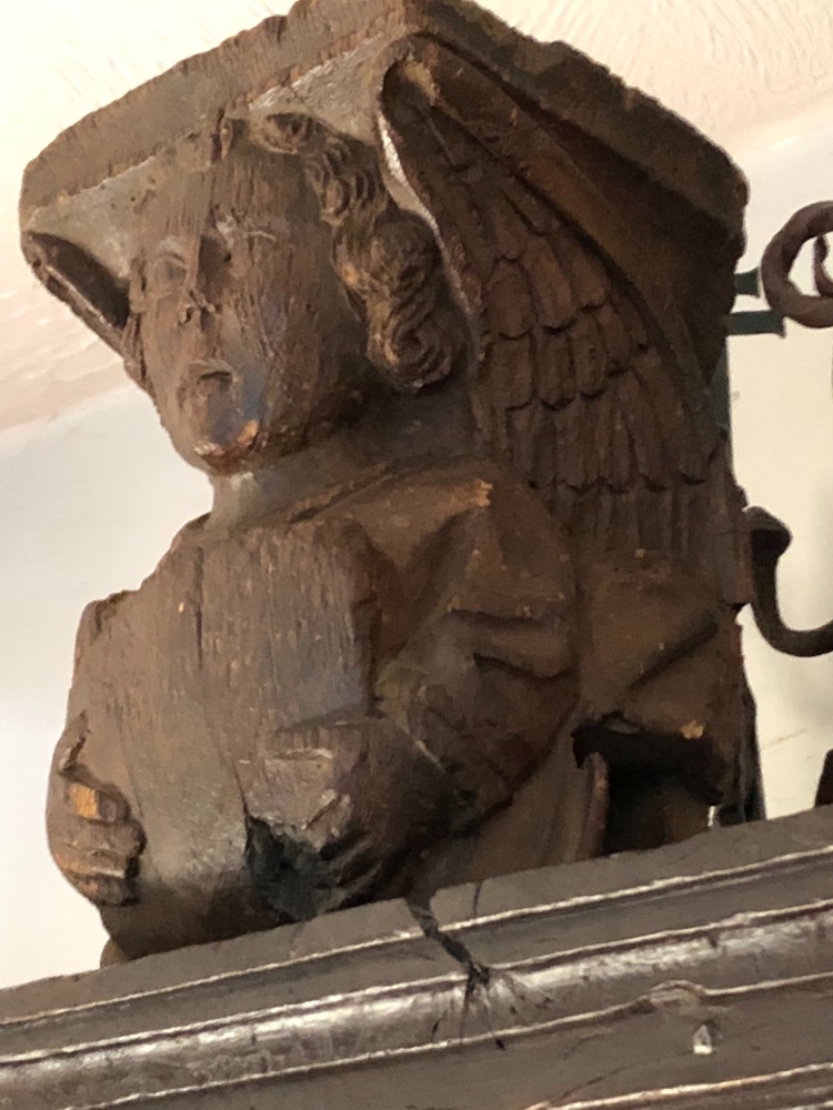 A Rare Medieval Carved Oak Angel Corbel Bearing A Shield SOLD