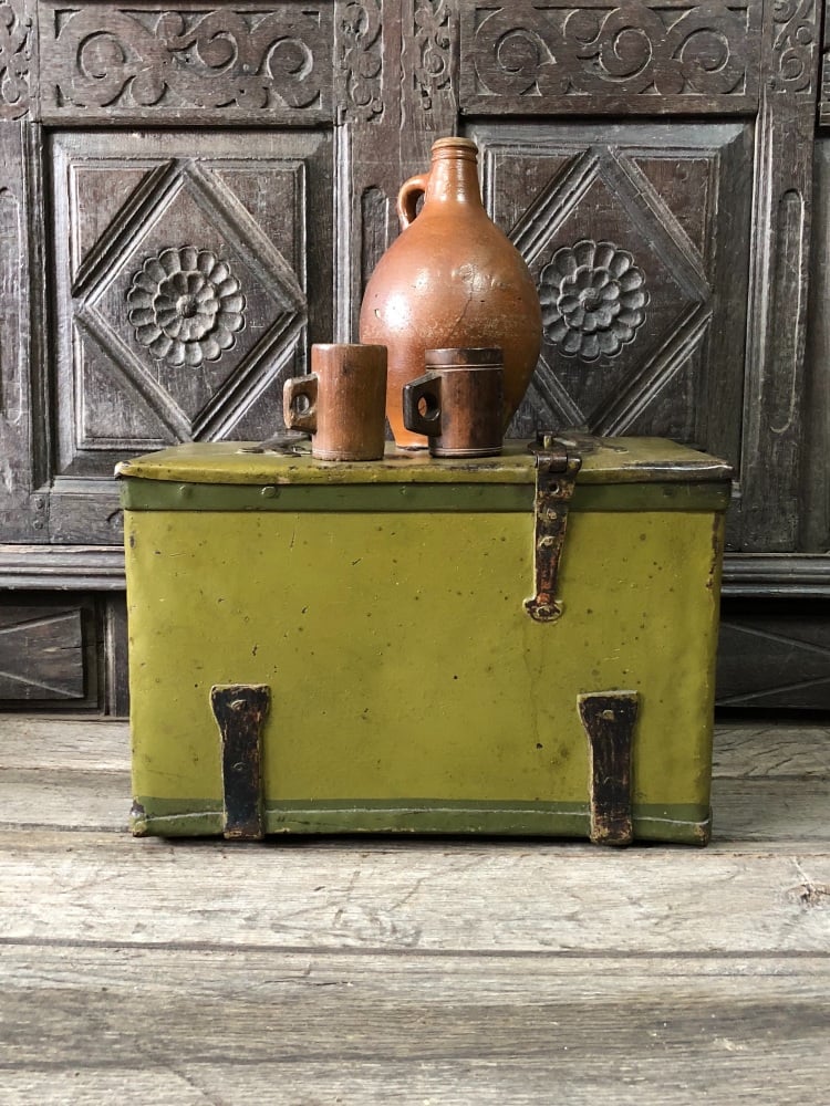 18th Century Iron Strong box with later green paint.