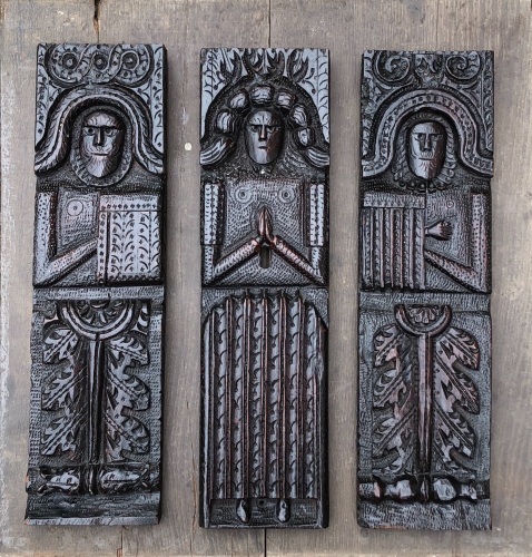 A Wonderful Rare Trio Of Elizabethan Carved Oak Caryatid Figures