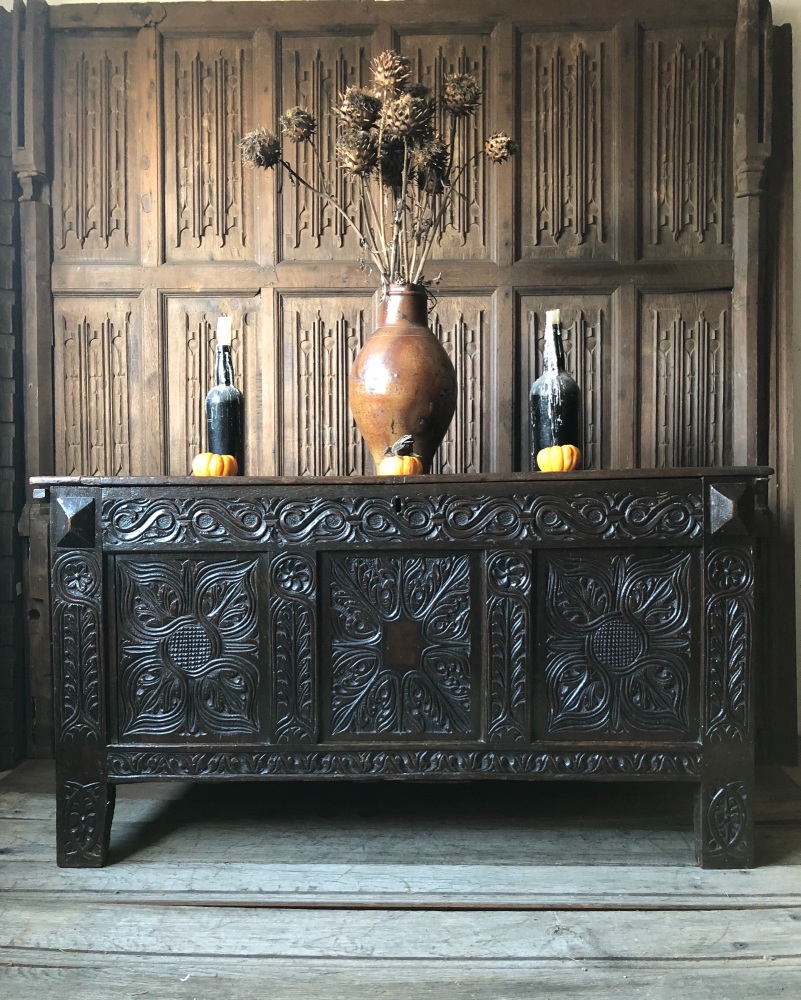 A 17th Century Carved Oak Coffer West Country SOLD