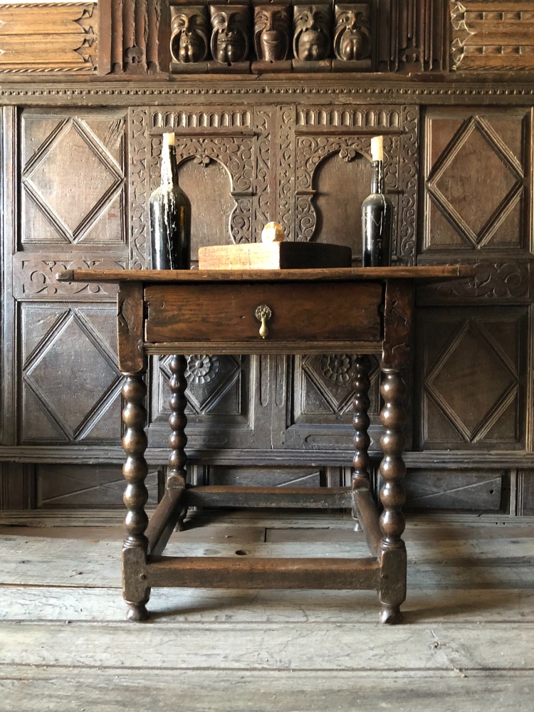 A Rare 17th Century Oak Centre Table With Single Drawer Accessible From Two