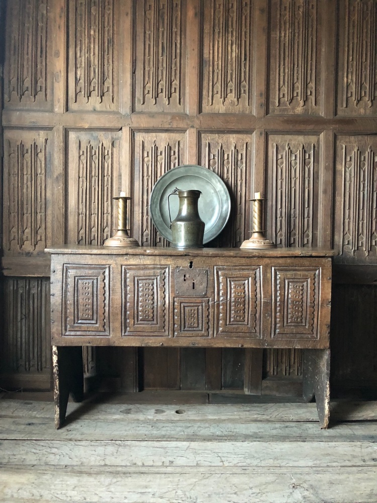 late medieval english oak board chest ,Henry VIII oak coffer