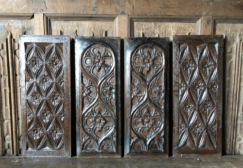 A Set Of Four Late 15th Century Carved Oak Gothic Tracery Panels..