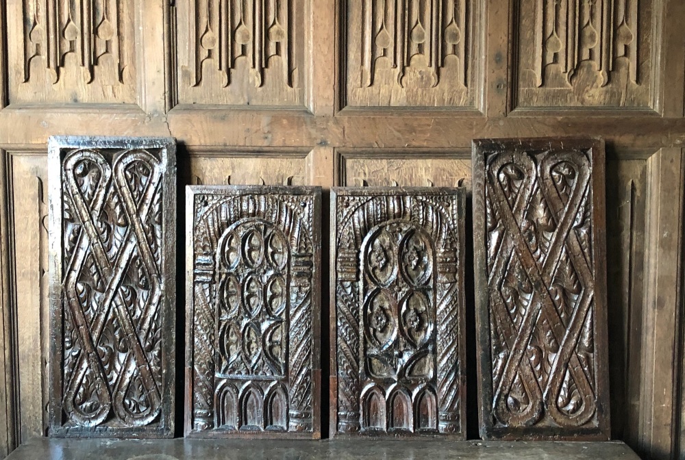 A Wonderful Set Of Four Carved Oak Gothic Tracery Panels Circa 1480-1520 SOLD