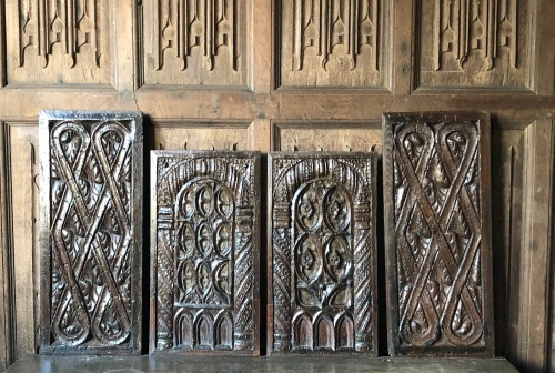 A Wonderful Set Of Four Carved Oak Gothic Tracery Panels Circa 1480-1520