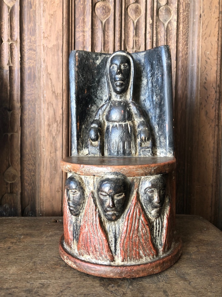 A Late 18th Century Spanish Offertory Box Depicting Souls In Purgatory