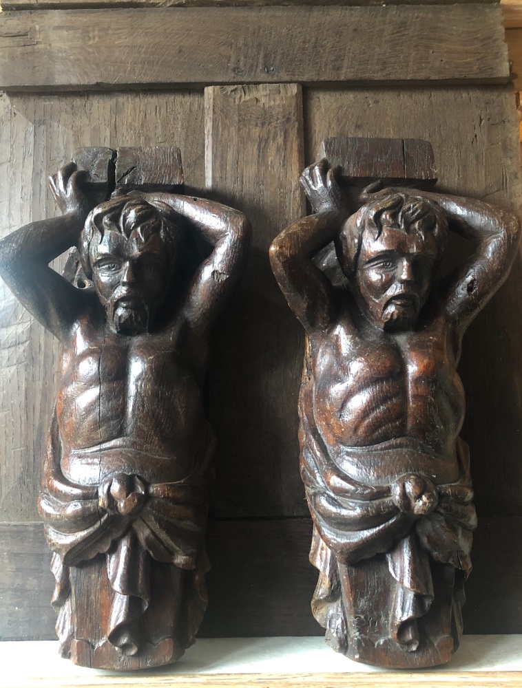 A Pair Of 18th Century Carved Atlantis Figures  Flexing There Muscles SOLD