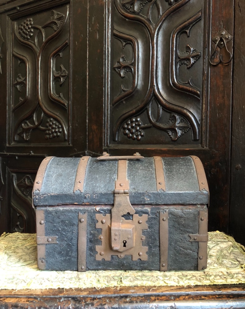 A Rare 15th Century Gothic Leather And Iron Bound Casket With Purchase Receipt From S.W.Wolsey Dated 1959 SOLD