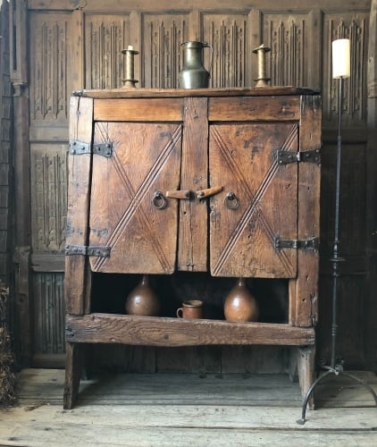 A Wonderful 17th Century Primitive Aumbry Or Food Cupboard