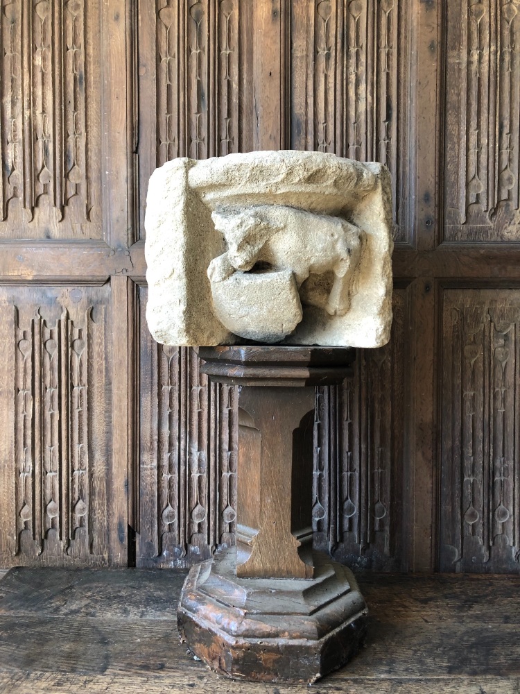 A Medieval Carved Stone Capital Depicting The Coat Of Arms For The Bulman F