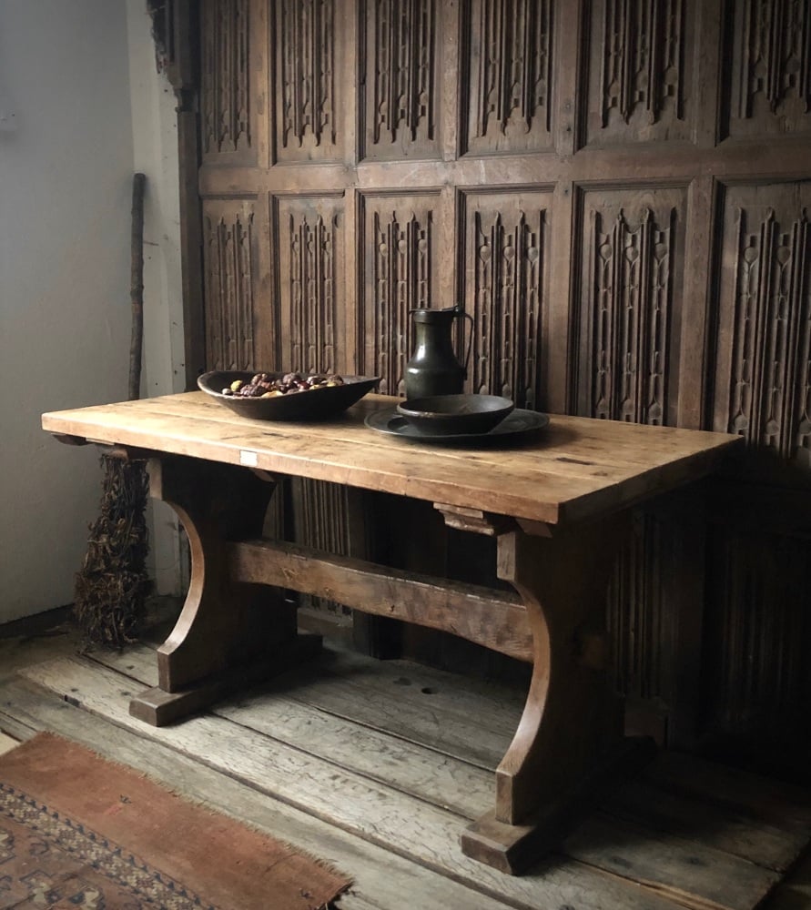 An Oak Trestle Table Constructed From 13th Century Timber From Roydon Parish Church Essex.SOLD