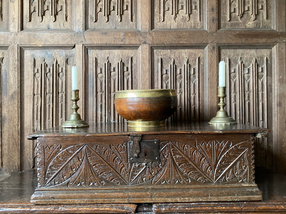 A Fine 17th Century Carved Oak Bible Box  Illustrated in A Discourse On Boxes And Trees Chests And Boxes By A. J. Conybeare SOLD