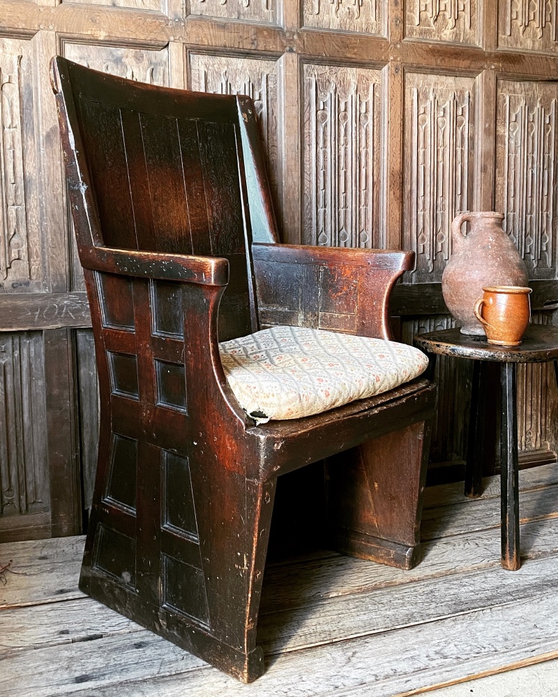 A one of a kind 18th Century Oak Yeomans Chair  SOLD