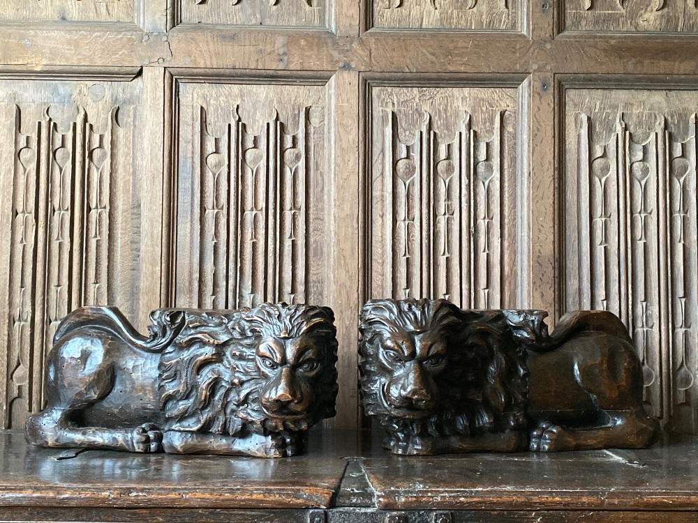 A Great Pair Of 18th Century Carved Walnut Lion Supports.SOLD