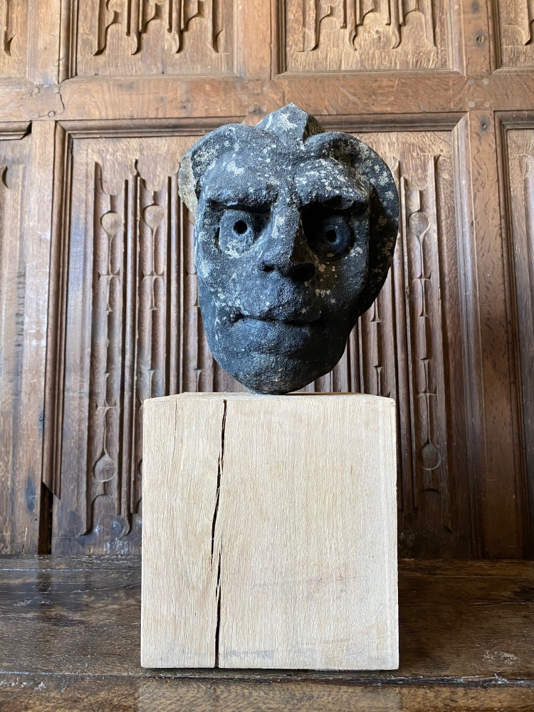 An English Medieval Carved Stone Head Depicting A Grotesque