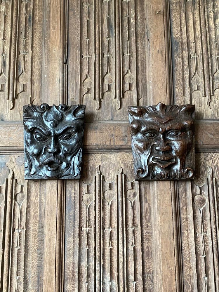A Pair Of Devilish 18th Century Carved Oak Grotesques.SOLD