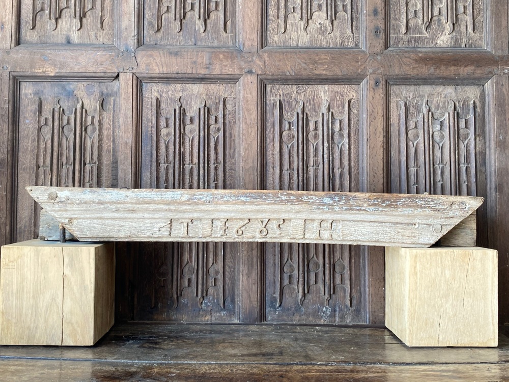 A 17th Century Oak Door Lintel Carved TH1685 SOLD
