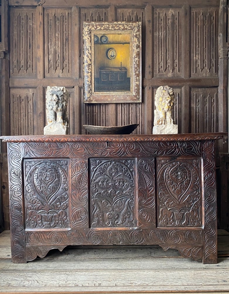 A 17th Century Carved Oak Chest From The Workshop Of Thomas Dennis 