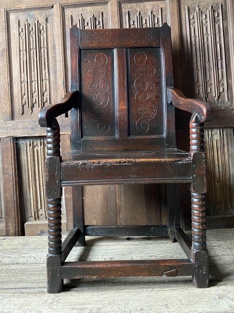A 17th Century Oak Wainscot Chair Previously Sold By Samuel Wolsey