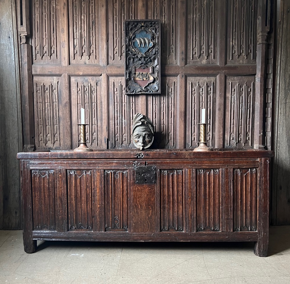 A Henry VIII English Oak Linenfold Chest Circa 1520 SOLD