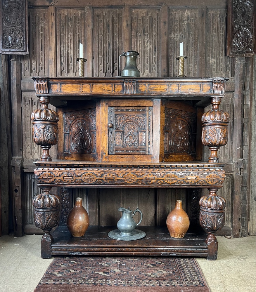 A James 1st Carved Oak Livery Cupboard.SOLD