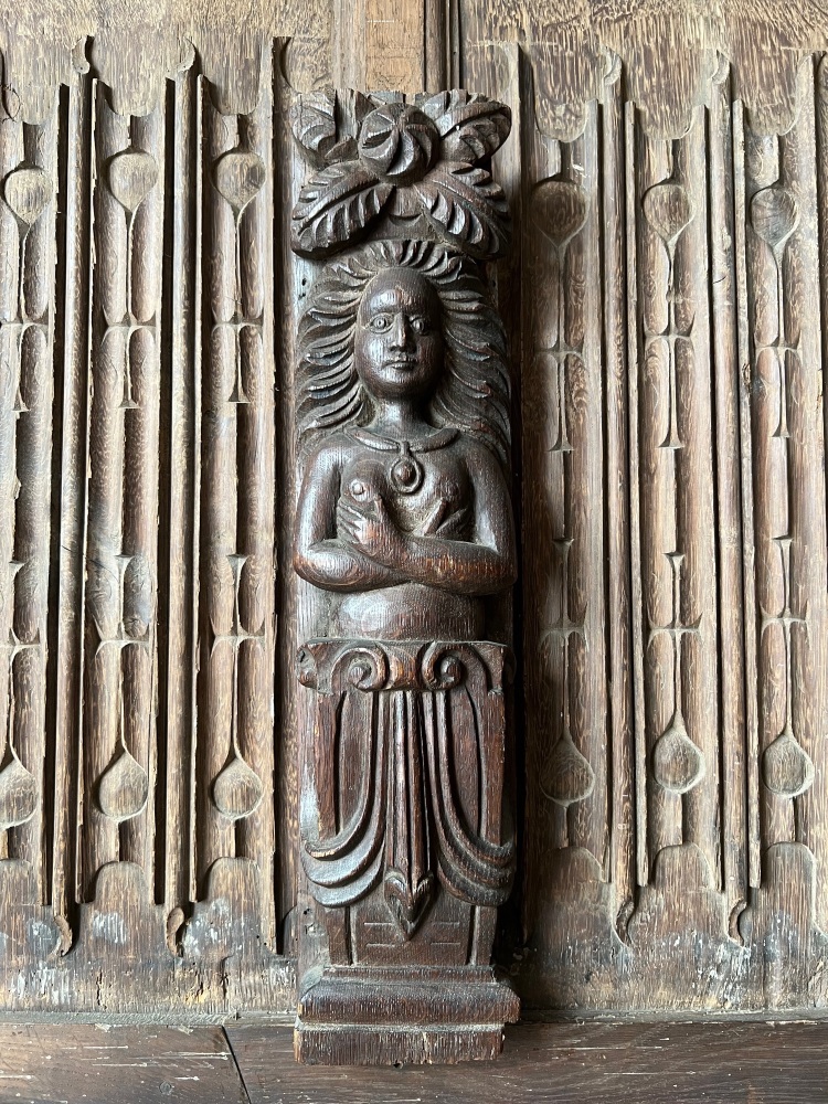 A 16th Century Carved Oak Female Caryatid 