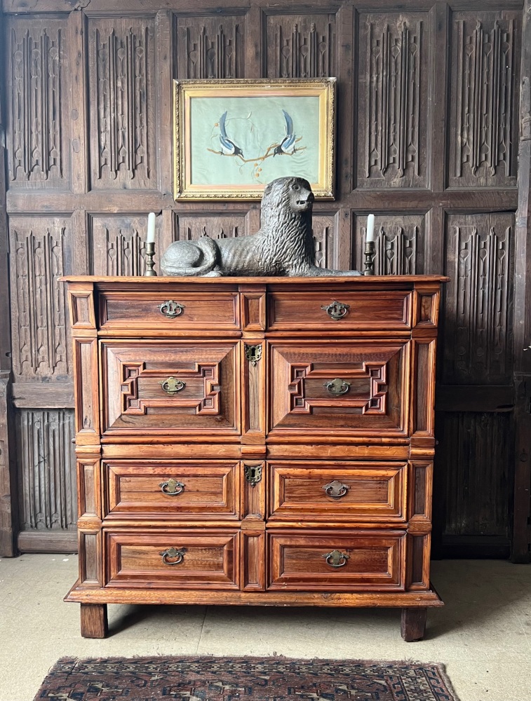A Rare 17th Century Joined Oak and Yew Wood Chest Of Drawers English Circa 