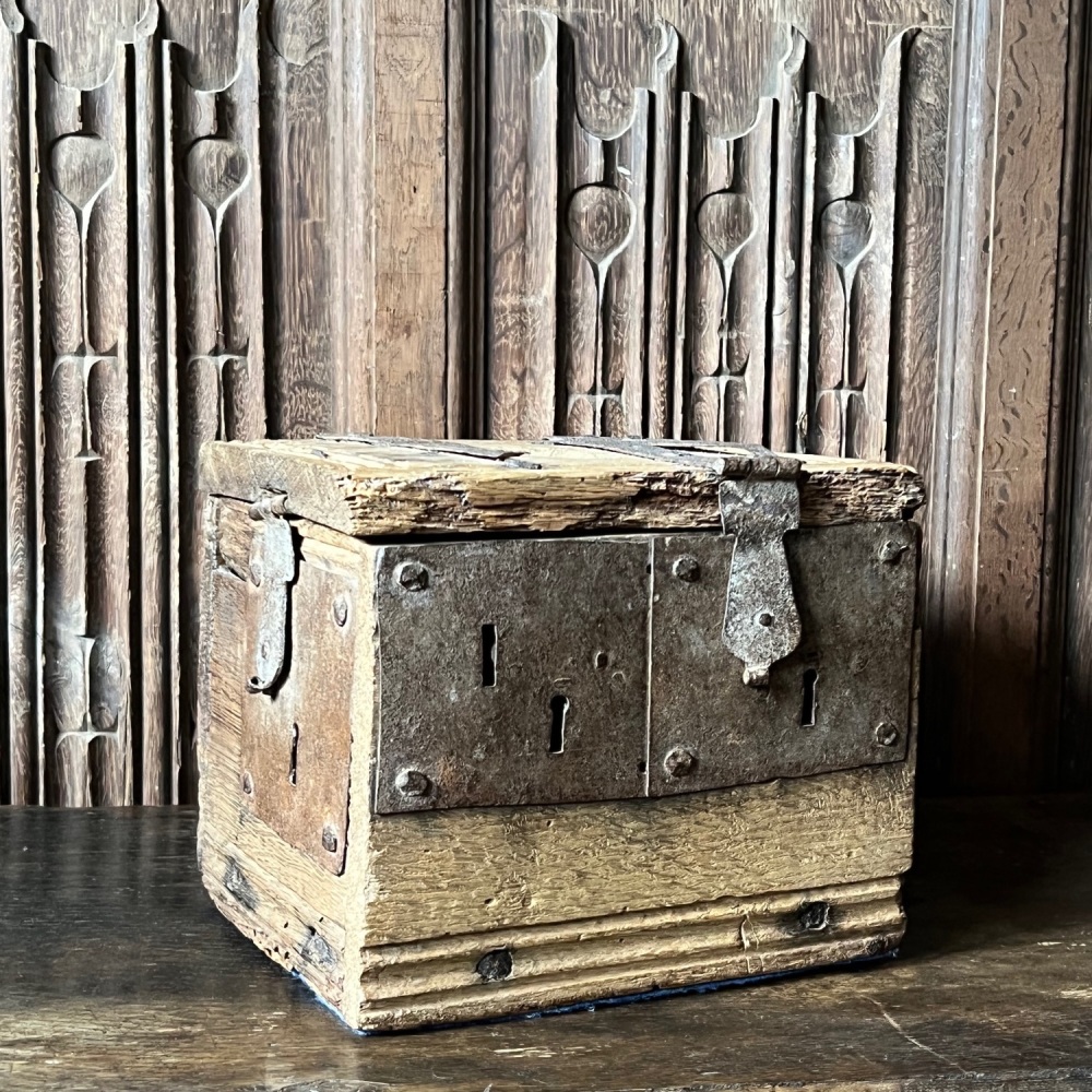 A Rare 16th Century English Oak Alms Box From Hadzor Church Worcestershire.SOLD